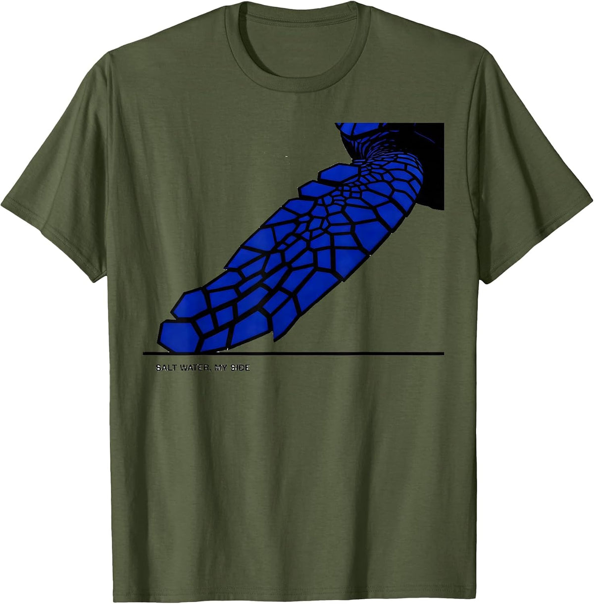 Salt Water, My Side Geometric Paddle Flipper Sea Turtle T-Shirt - Olive Green