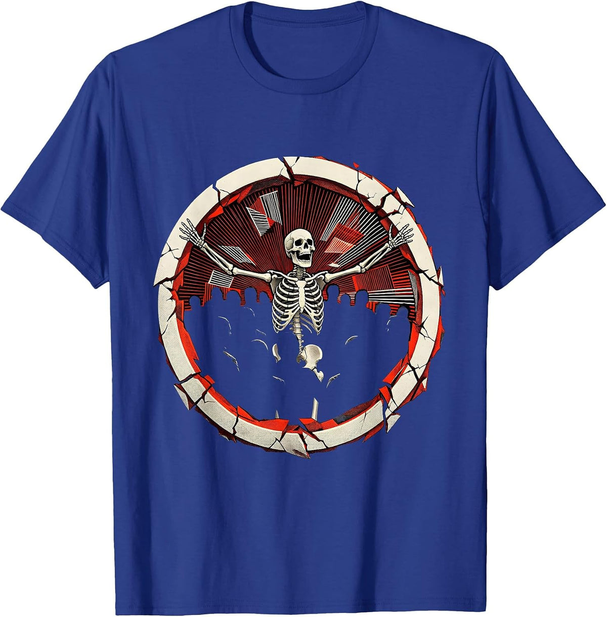 Men's Skeleton Mosh Pit Punk Rock Crowd Illustration T-Shirt - Royal Blue
