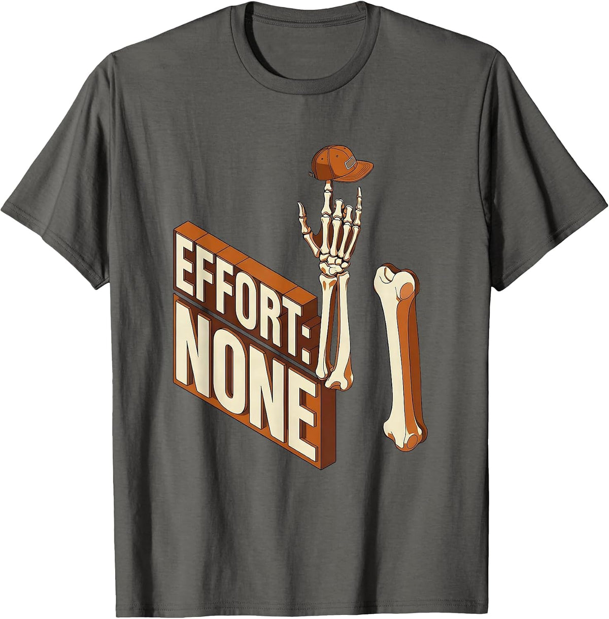 Effort: None Cool Rocker Skeleton Rock On Halloween Humor T-Shirt - Asphalt Grey