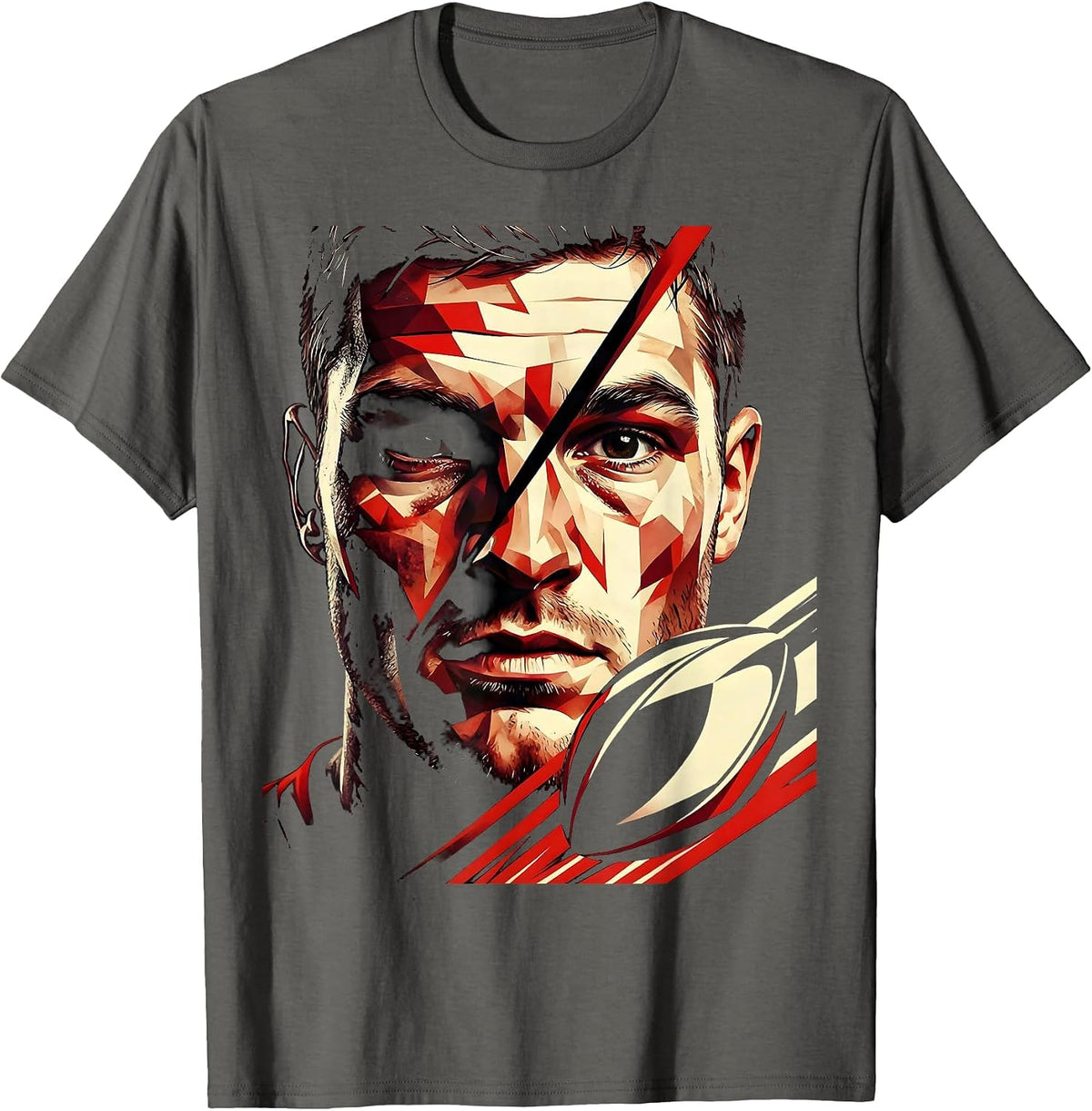 Rugby Tough Player Broken Nose Black Eye Portrait T-Shirt - Asphalt Grey