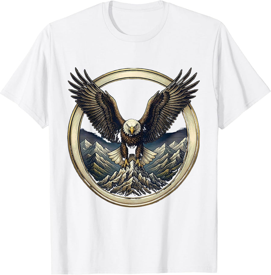 Men's True Patriot Bald Eagle Over Mountain Range T-Shirt - White