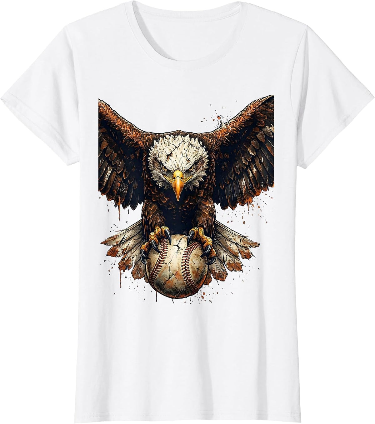 Women's Eagle Clutching Baseball Sharp Talons Graphic T-Shirt - White