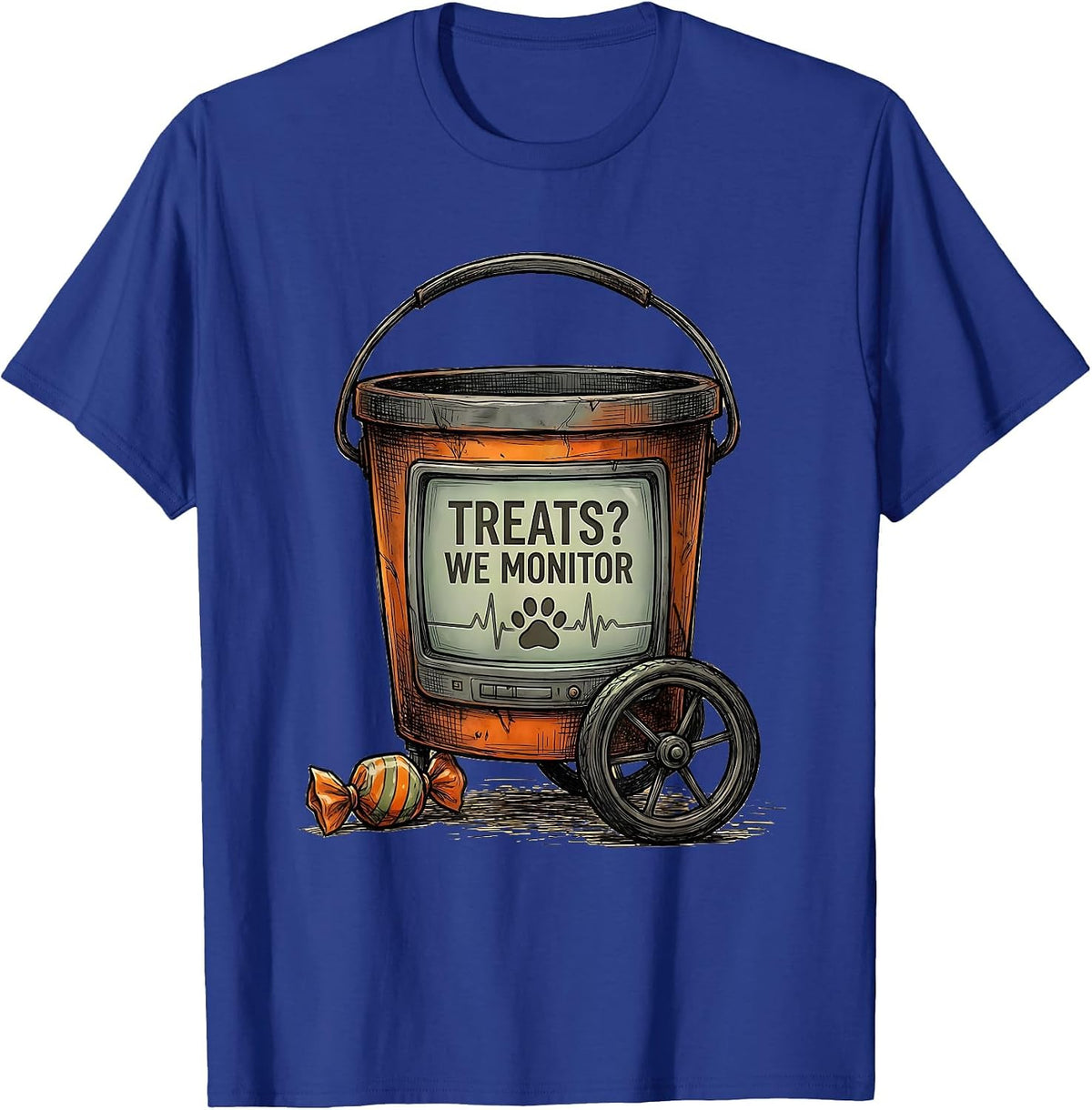 Treats? We Monitor Funny Vet Tech Halloween Costume T-Shirt - Royal Blue