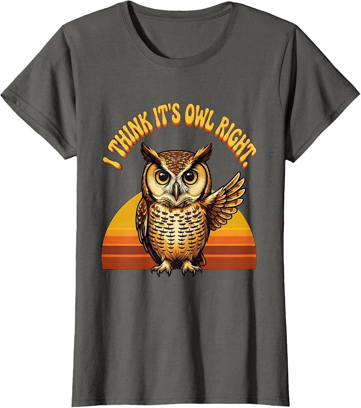 Women's I Think It's Owl Right Retro Owl Lover Funny Vintage Humor T-Shirt - Asphalt Grey