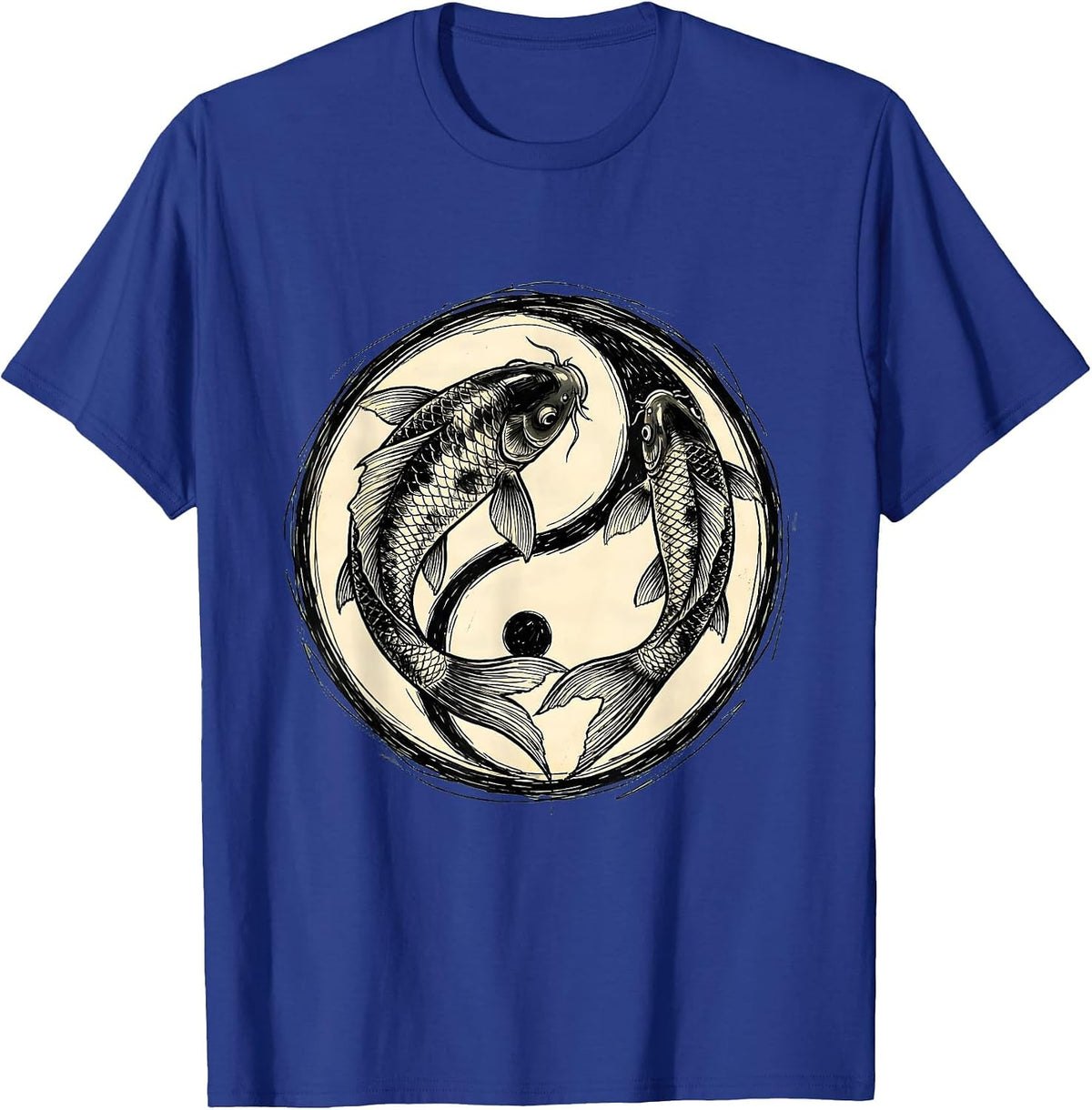 Koi Fish Yin Yang Mental Balance Graphic Design T-Shirt - Royal Blue
