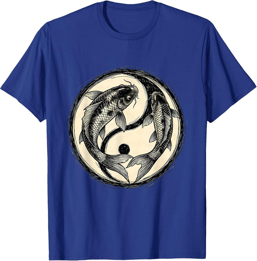 Koi Fish Yin Yang Mental Balance Graphic Design T-Shirt - Royal Blue