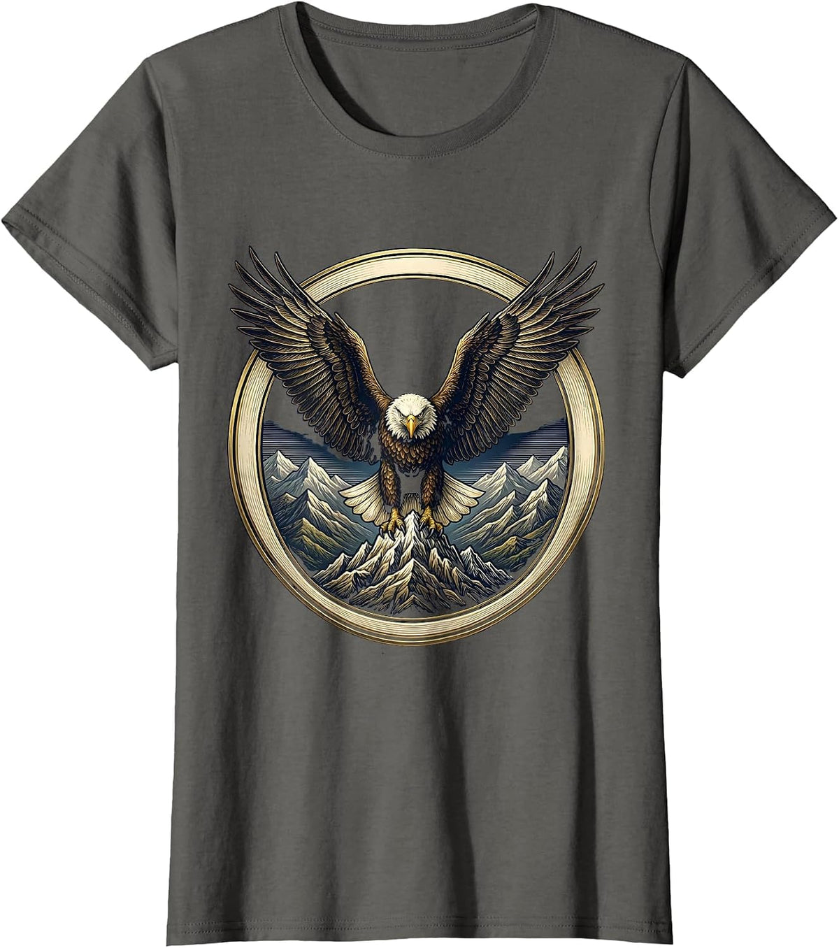 Women's True Patriot Bald Eagle Over Mountain Range T-Shirt - Asphalt Grey