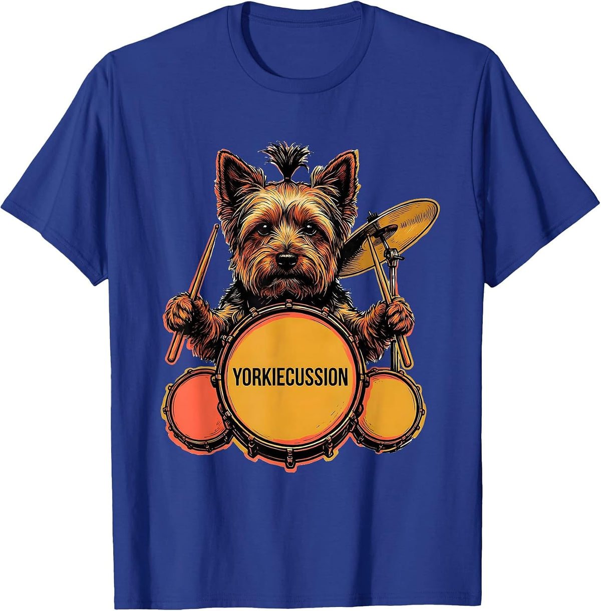 Men's Yorkiecussion Funny Yorkshire Terrier Drummer Pet Owner Rock T-Shirt - Royal Blue