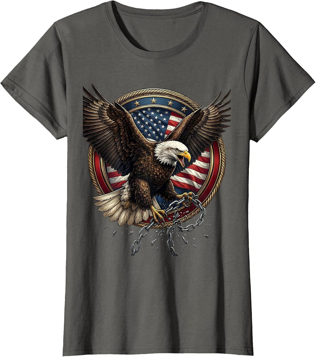 Women's Bald Eagle Breaking Chains Freedom Graphic T-Shirt - Asphalt Grey