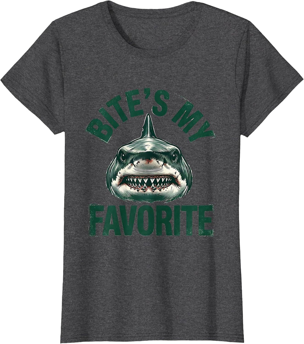 Women's Bite's My Favorite Funny Shark Lover Ocean Wildlife Humor T-Shirt - Dark Heather Grey