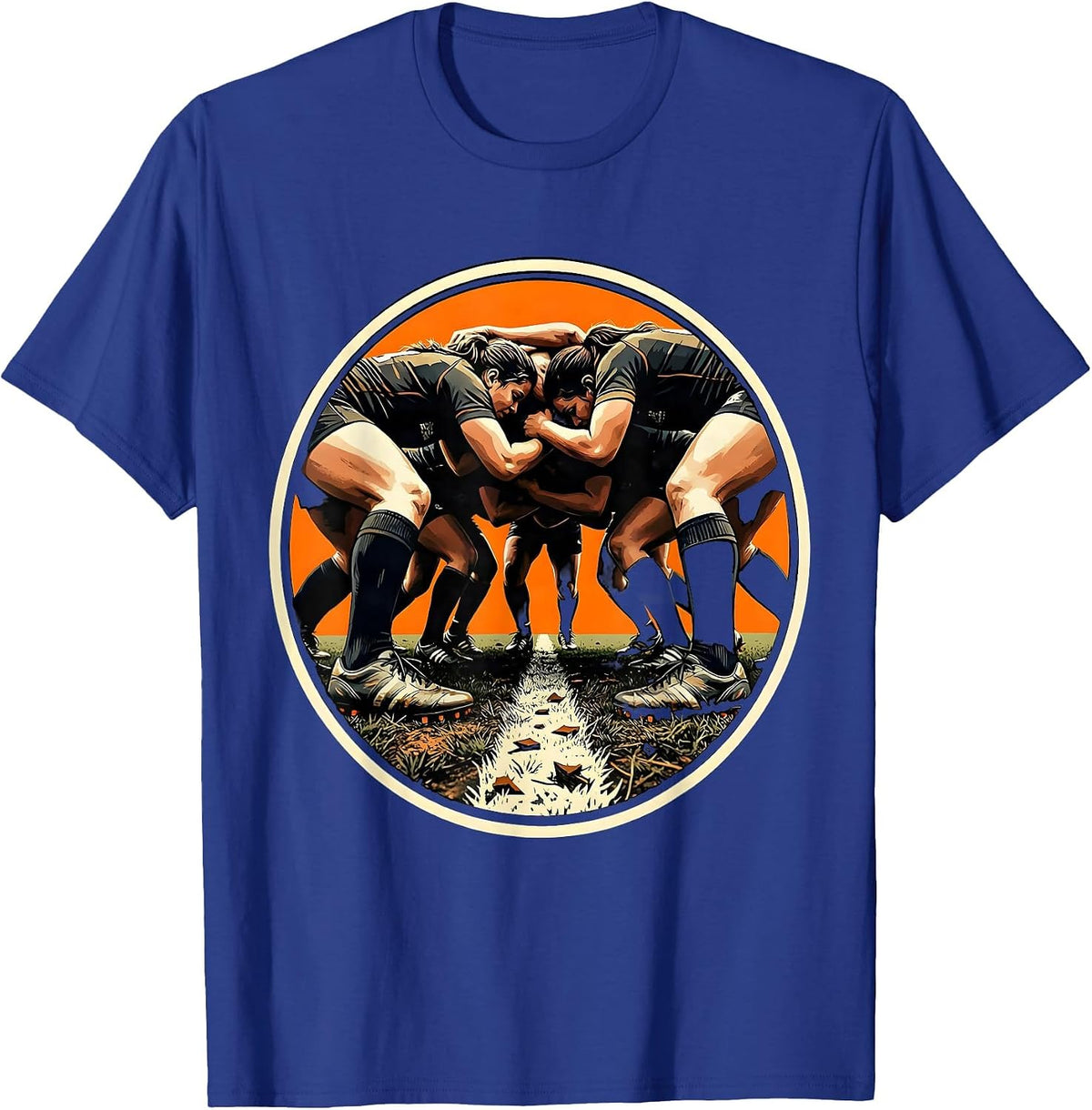 Rugby Scrum Low Angle Power Illustration T-Shirt - Royal Blue
