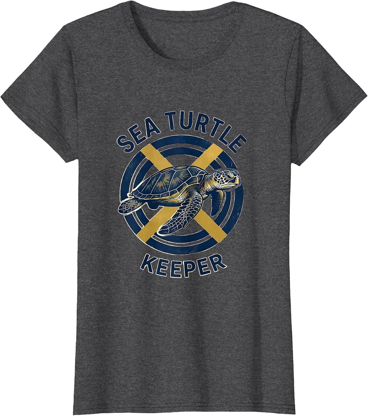 Women's Sea Turtle Keeper Badge Patch Line Art Icon Outline Gift T-Shirt - Dark Heather Grey