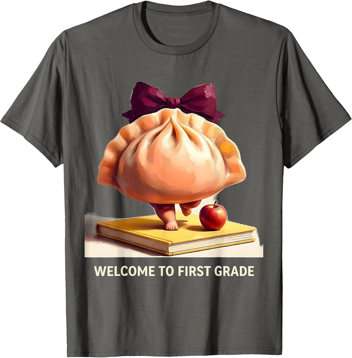 Men's Welcome to First Grade Cute Dumpling Girl Teacher Back T-Shirt - Asphalt Grey