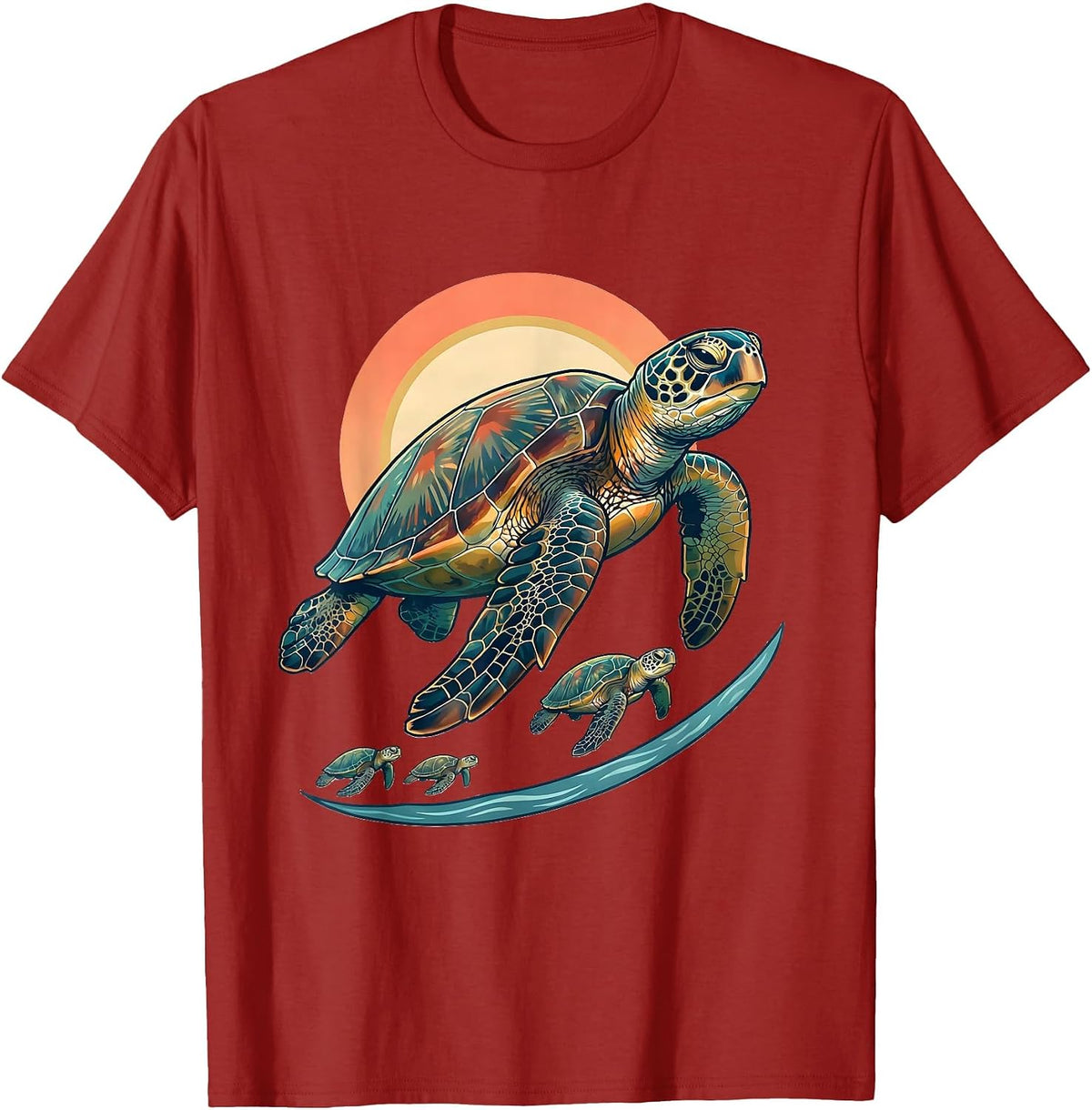 Sea Turtle Ocean Animal Vacation Souvenir Illustration T-Shirt - Cranberry Red