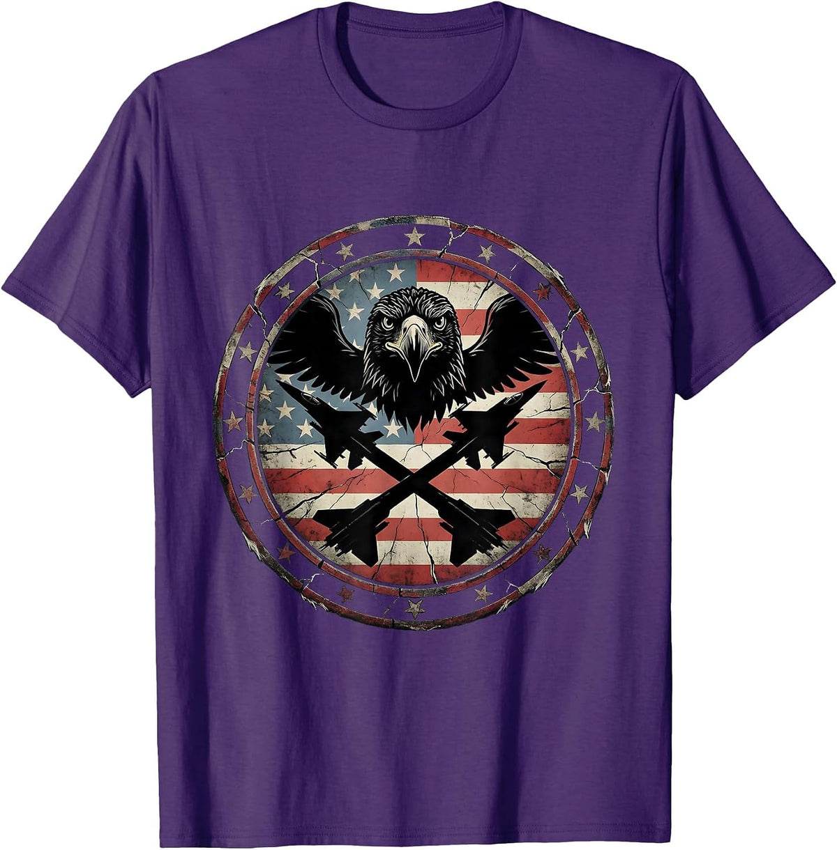 Eagle Head Crossed Fighter Jets Military Graphic T-Shirt - Purple
