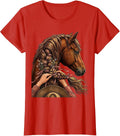 Women's Horse Mane Braiding Rodeo Graphic Tee T-Shirt - Red