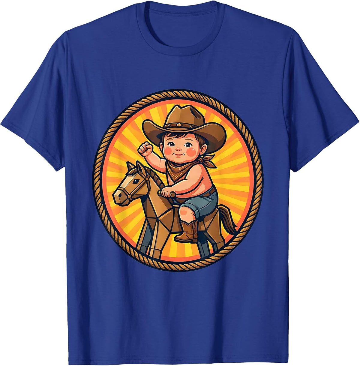 Men's Toddler Cowboy Riding Stick Horse at Full Gallop T-Shirt - Royal Blue