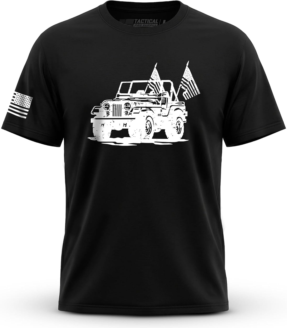 Men's Patriotic American Flag Short Sleeve Cotton T-Shirt Made in USA - Jeep