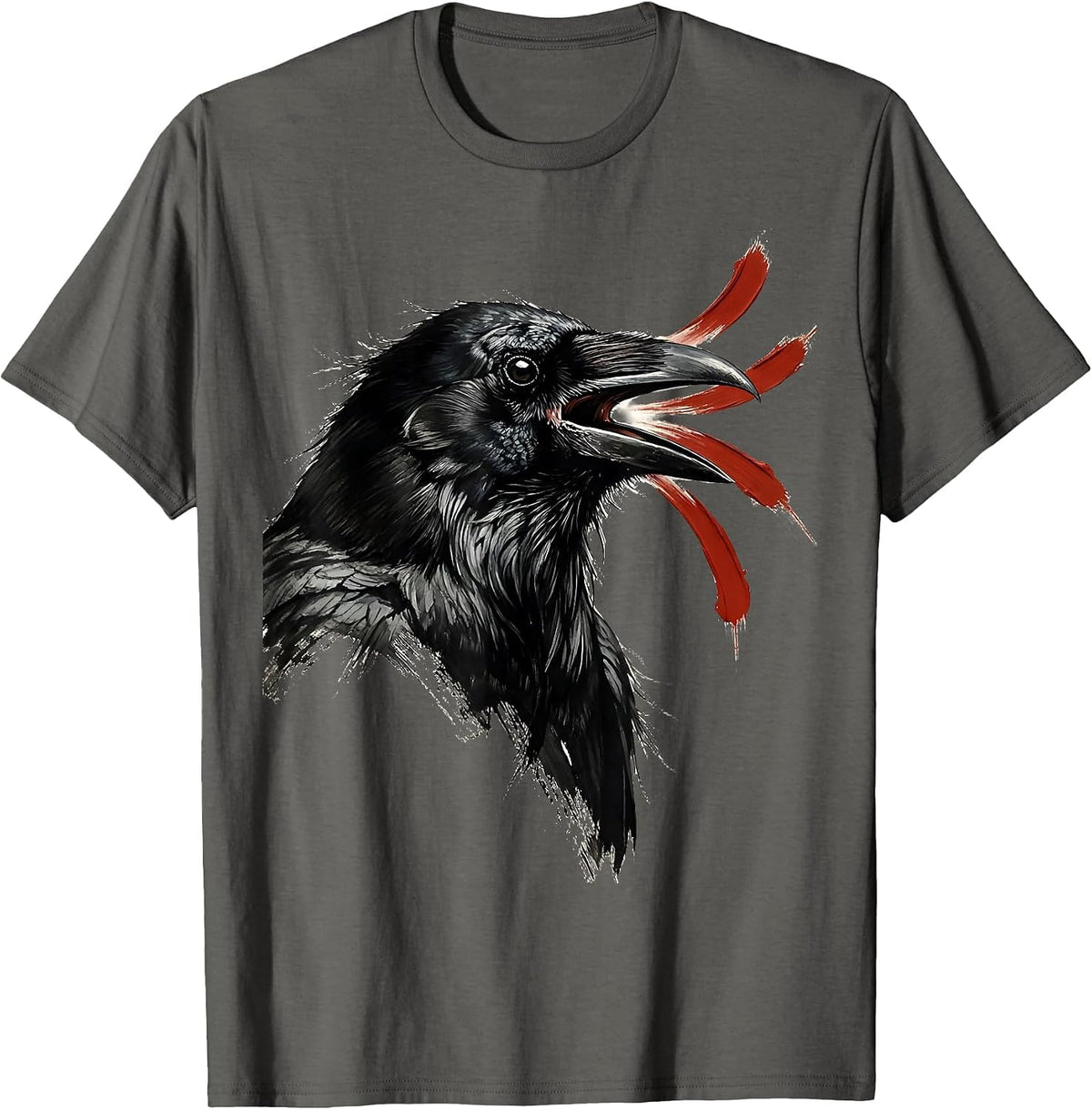 Crow Ink Brush Dark Humor Gothic Bird Lover Gift T-Shirt - Asphalt Grey