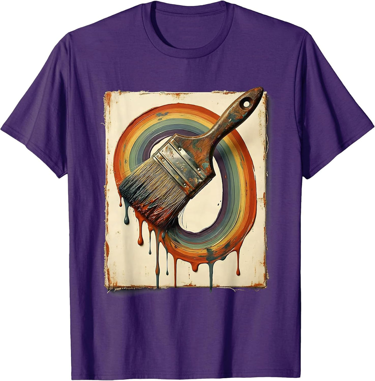 Men's Preschool Teacher Rainbow Paintbrush Canvas Art T-Shirt - Purple