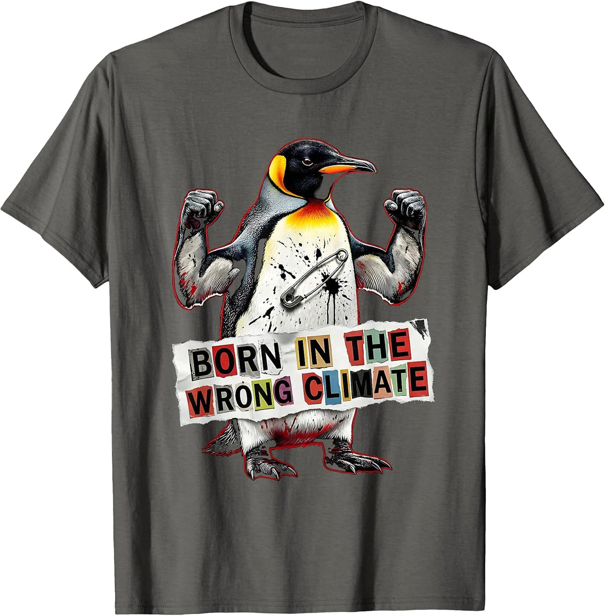 Men's Born in the Wrong Climate Penguin Design T-Shirt - Asphalt Grey