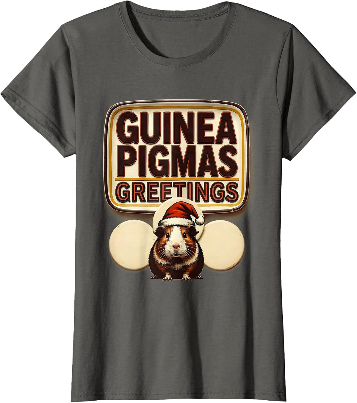 Women's Guinea Pigmas Greetings Wood Type Letterpress Funny T-Shirt - Asphalt Grey