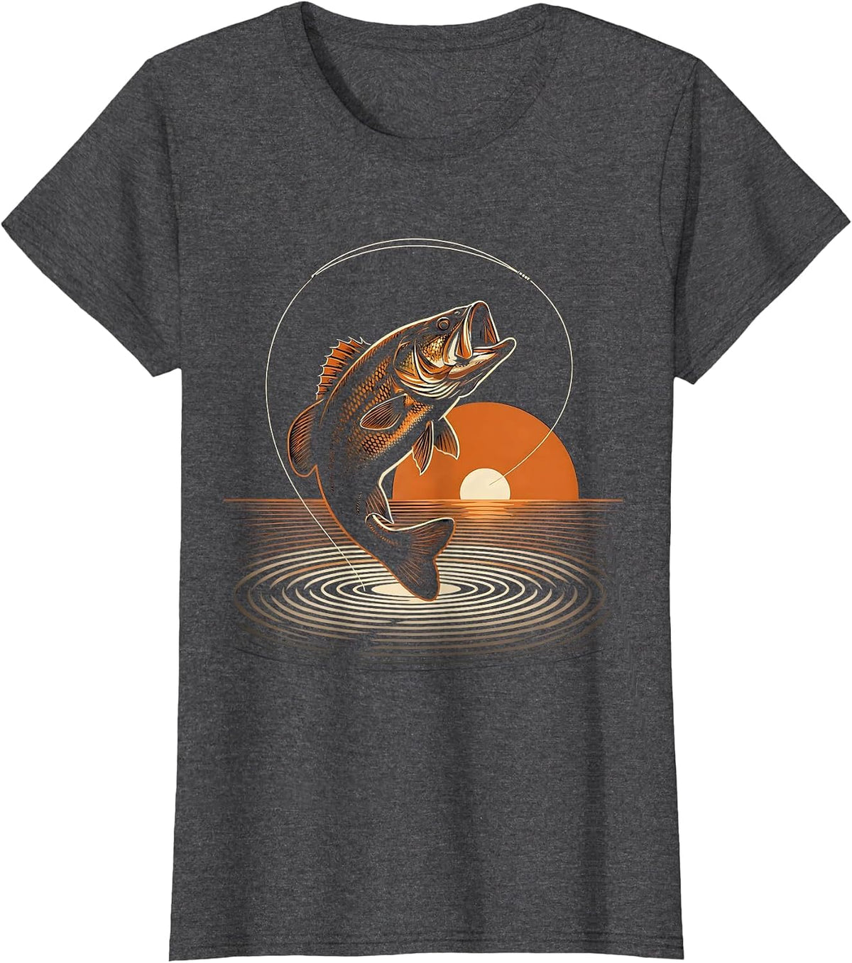 Women's Largemouth Bass Leaping Hooked Fishing Graphic T-Shirt - Dark Heather Grey