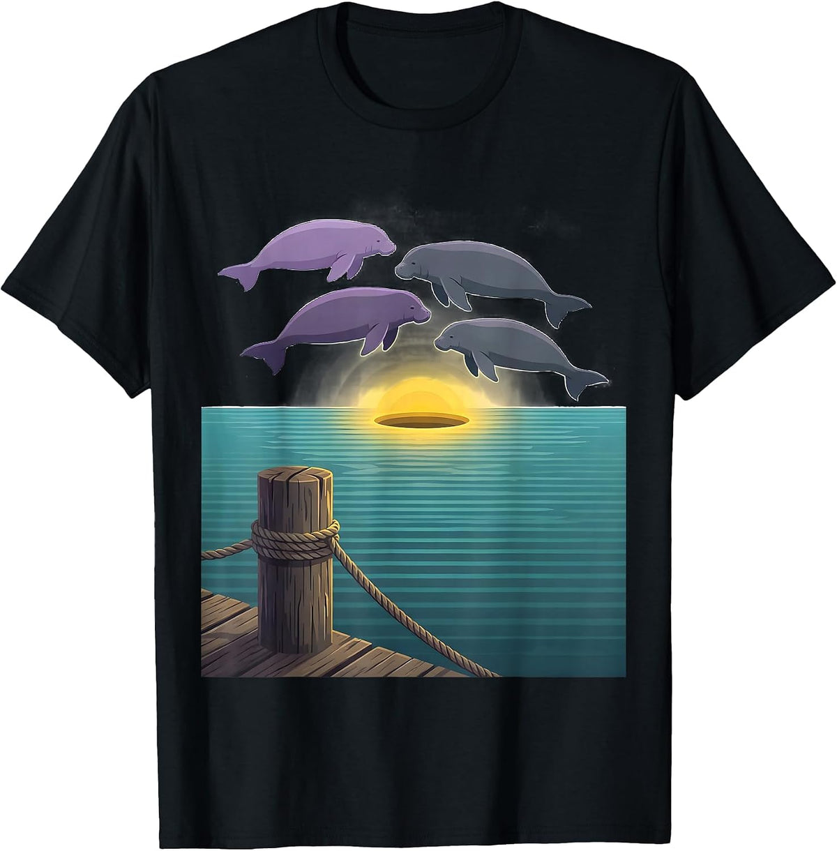 Men's Manatee Cluster Flat Vector Wildlife Lover Humor T-Shirt - Black
