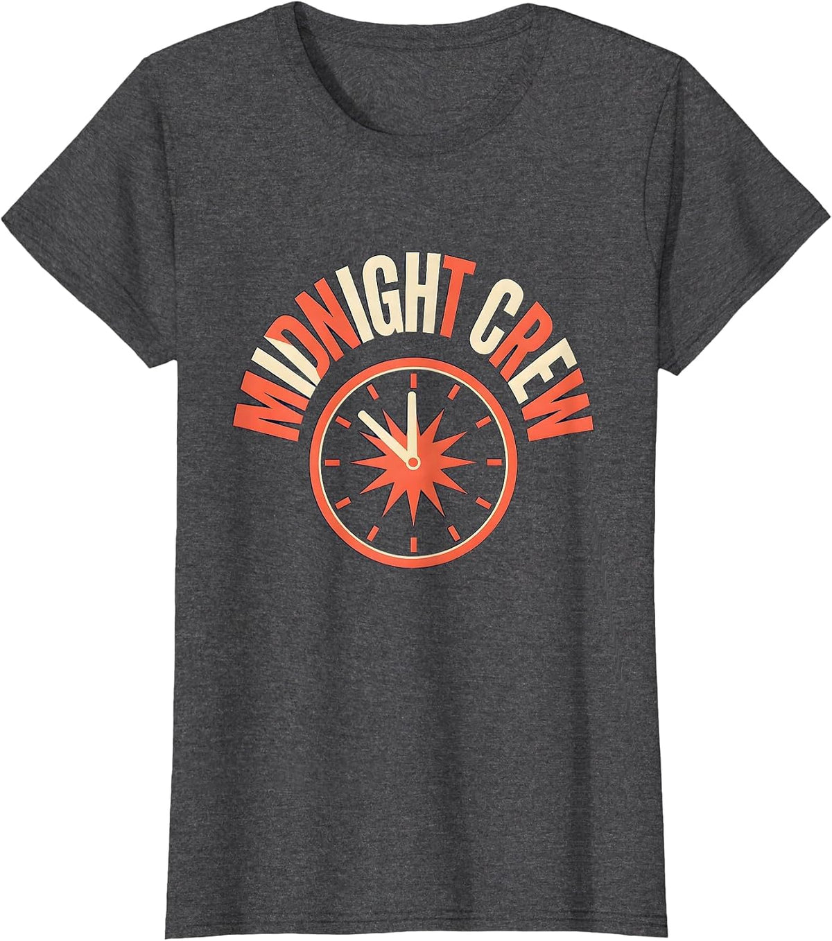 Women's Midnight Crew Festive New Year's Eve Party Nurse Crew T-Shirt - Dark Heather Grey