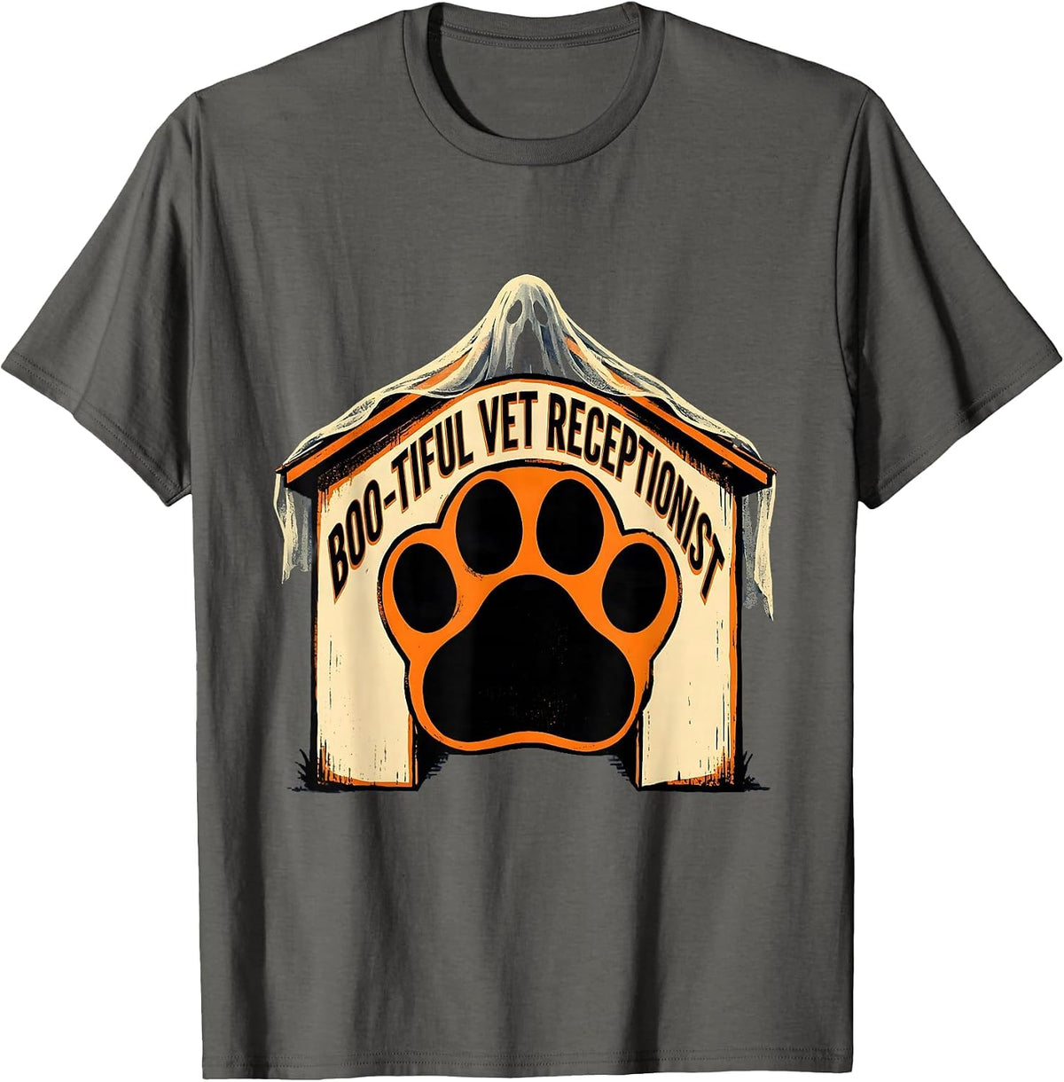 Boo-tiful Vet Receptionist Funny Vet Tech Halloween T-Shirt - Asphalt Grey
