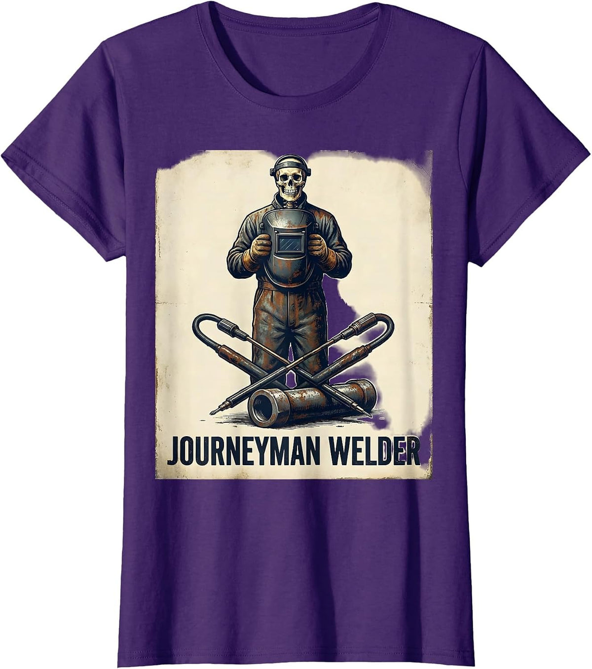 Women's Journeyman Welder Vintage Skeleton Funny Welding Tradesman T-Shirt - Purple