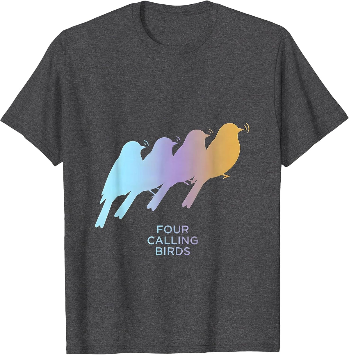 Four Calling Birds Classic Christmas Carol Song Verse T-Shirt - Dark Heather Grey