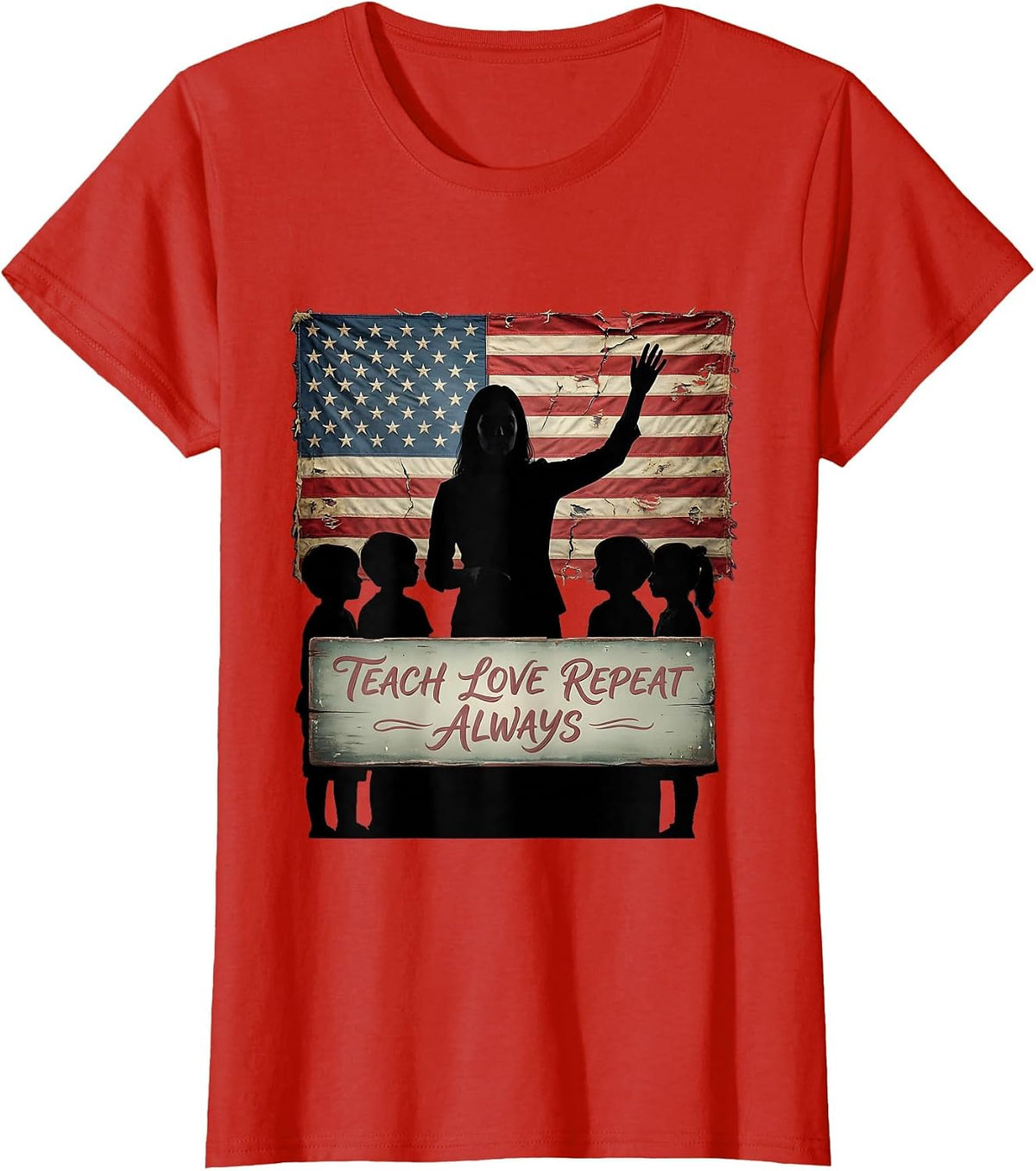 Teach Love Repeat Always Elementary Teacher Design T-Shirt - Red