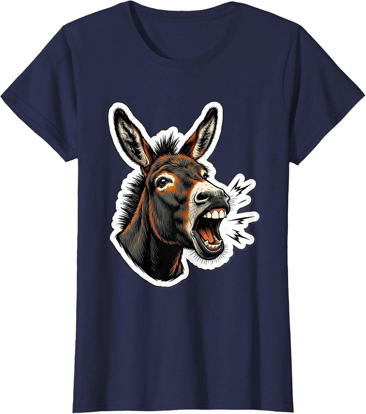 Women's Donkey Braying Face Funny Farm Animal Lover Humor T-Shirt - Navy Blue