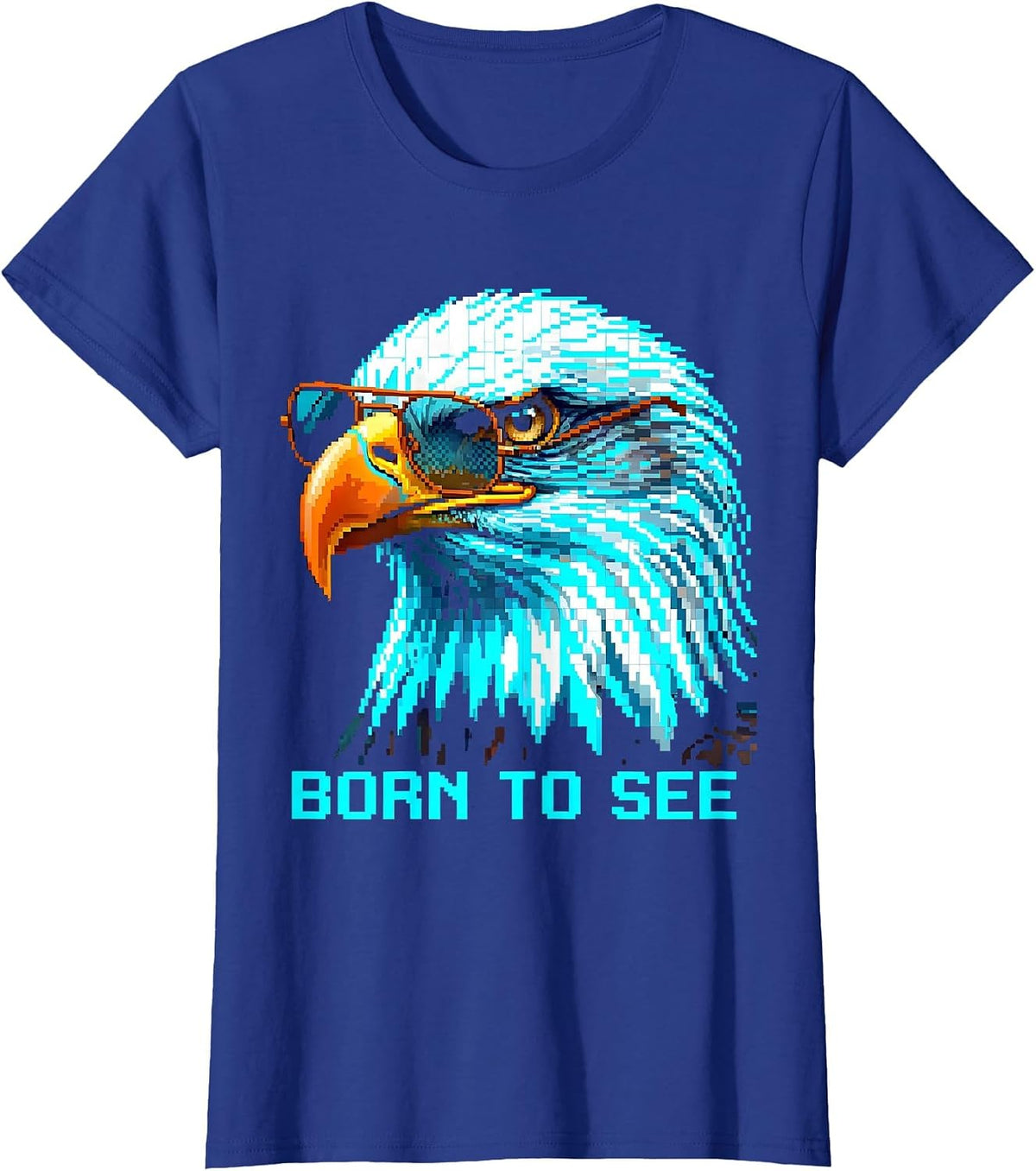 Women's Born To See Pixel Art Bald Eagle Wildlife Lover Pride Kids T-Shirt - Royal Blue