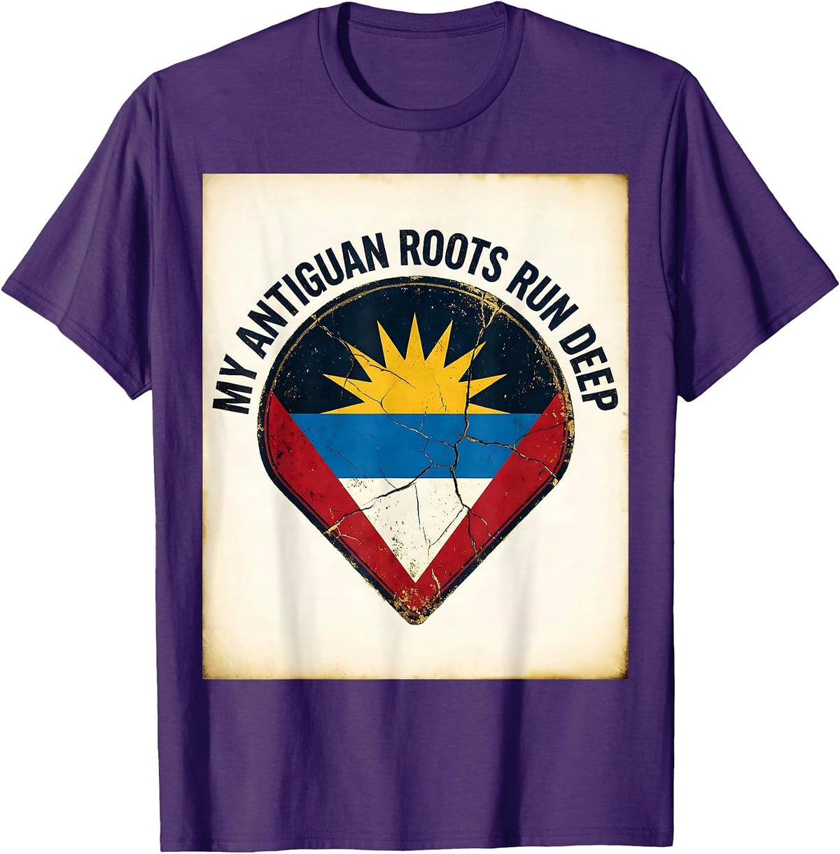 Men's My Antiguan Roots Run Deep Distressed Flag National Pride T-Shirt - Purple