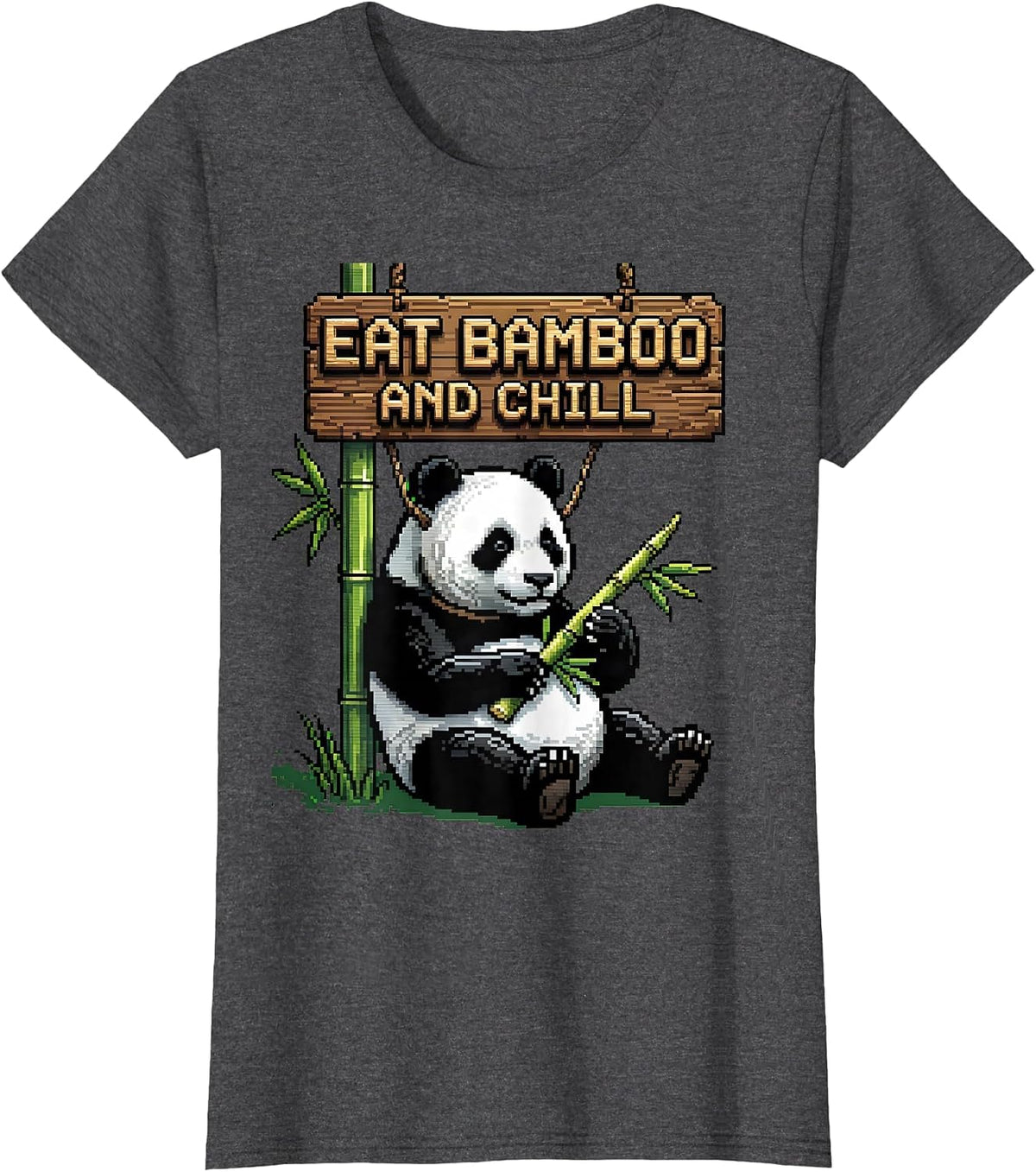 Women's Eat Bamboo and Chill Panda Design T-Shirt - Dark Heather Grey