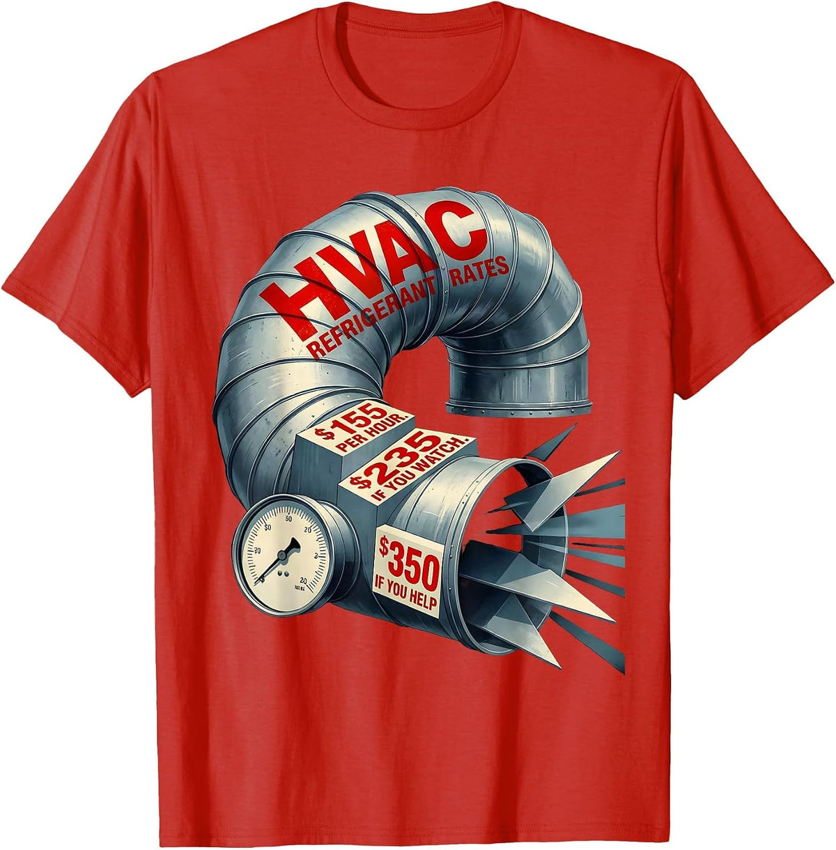 Men's HVAC Refrigerant Rates Funny HVAC Technician Trade Humor T-Shirt - Red