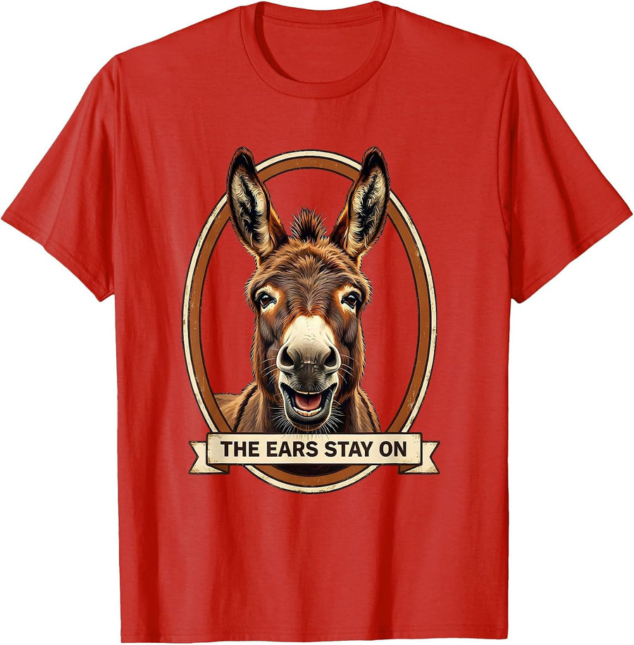 Men's The Ears Stay On Funny Donkey Costume Halloween Party Humor T-Shirt - Red