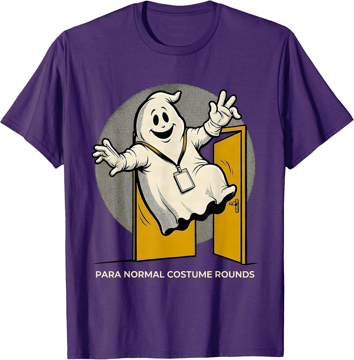 Men's Para Normal Costume Rounds Retro Cartoon Ghost Paraeducator T-Shirt - Purple