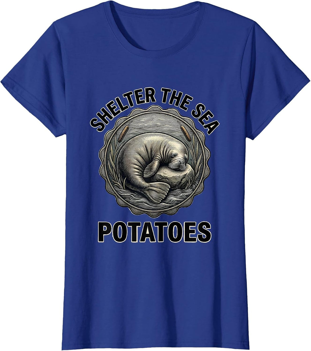 Women's Shelter The Sea Potatoes Funny Manatee Lover Crystal River T-Shirt - Royal Blue
