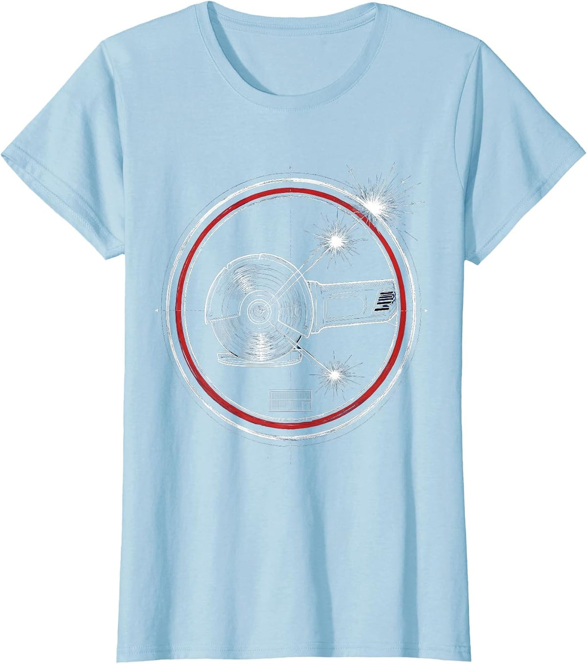 Women's Grinding Wheel Sparks Flying Illustration T-Shirt - Baby Blue