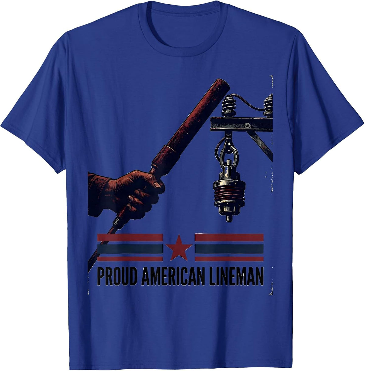 Proud American Lineman Vintage Electrician USA Flag Oilfield T-Shirt - Royal Blue