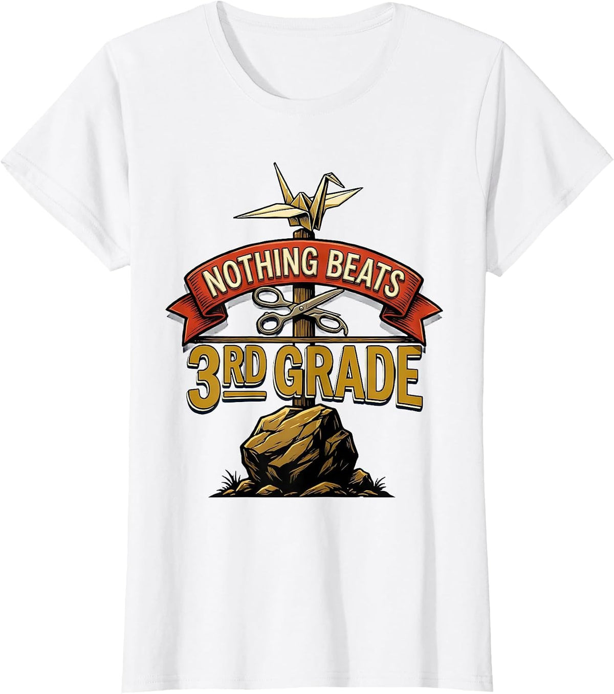 Women's Nothing Beats 3rd Grade Back to School Rock Paper Scissors T-Shirt - White