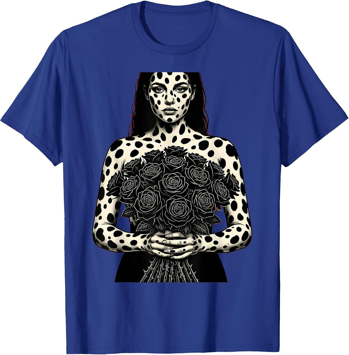 Dalmatian Woman Black Rose Bouquet Art T-Shirt - Royal Blue