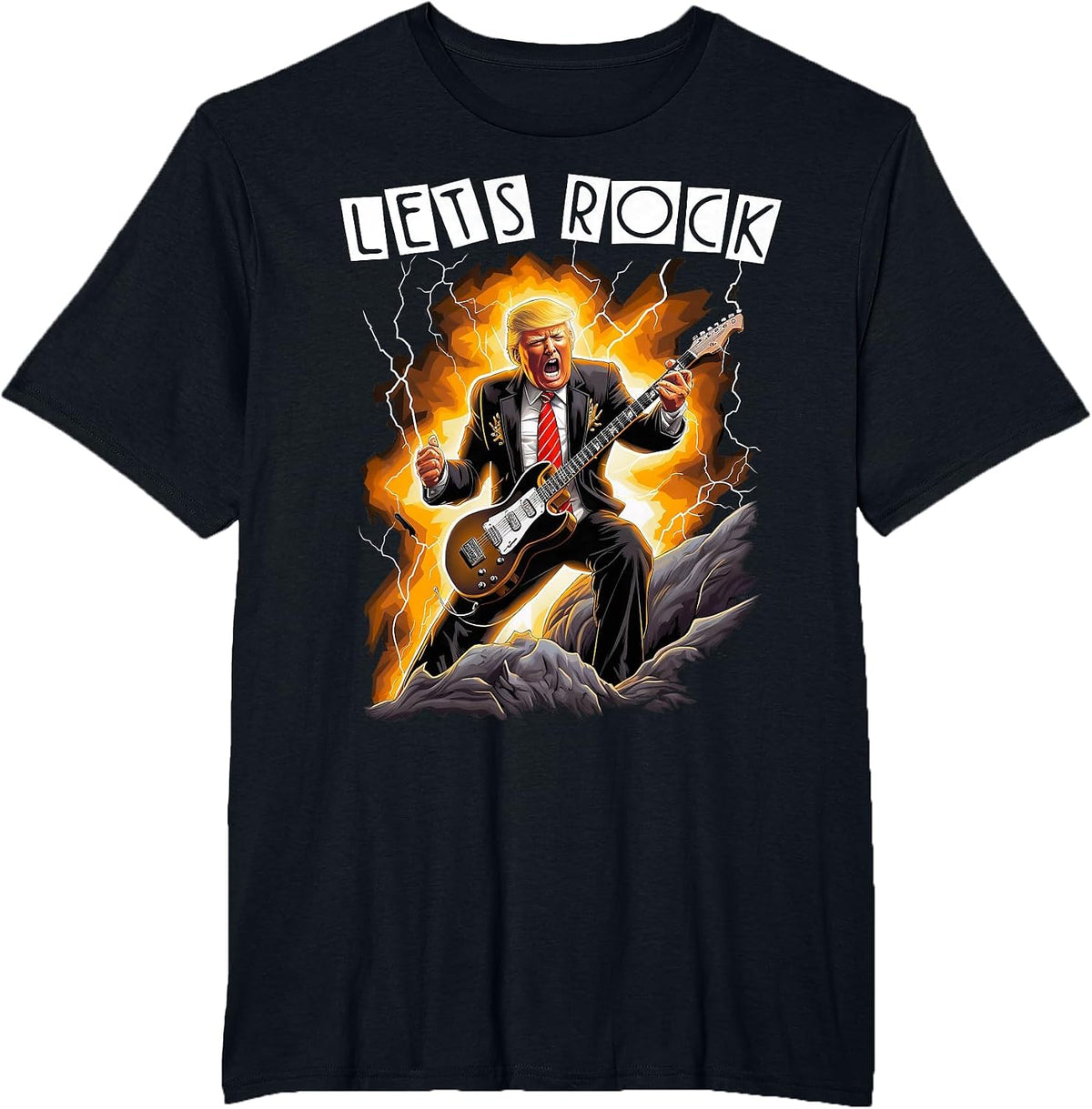 Funny Donald Trump Playing Guitar T-Shirt - Black