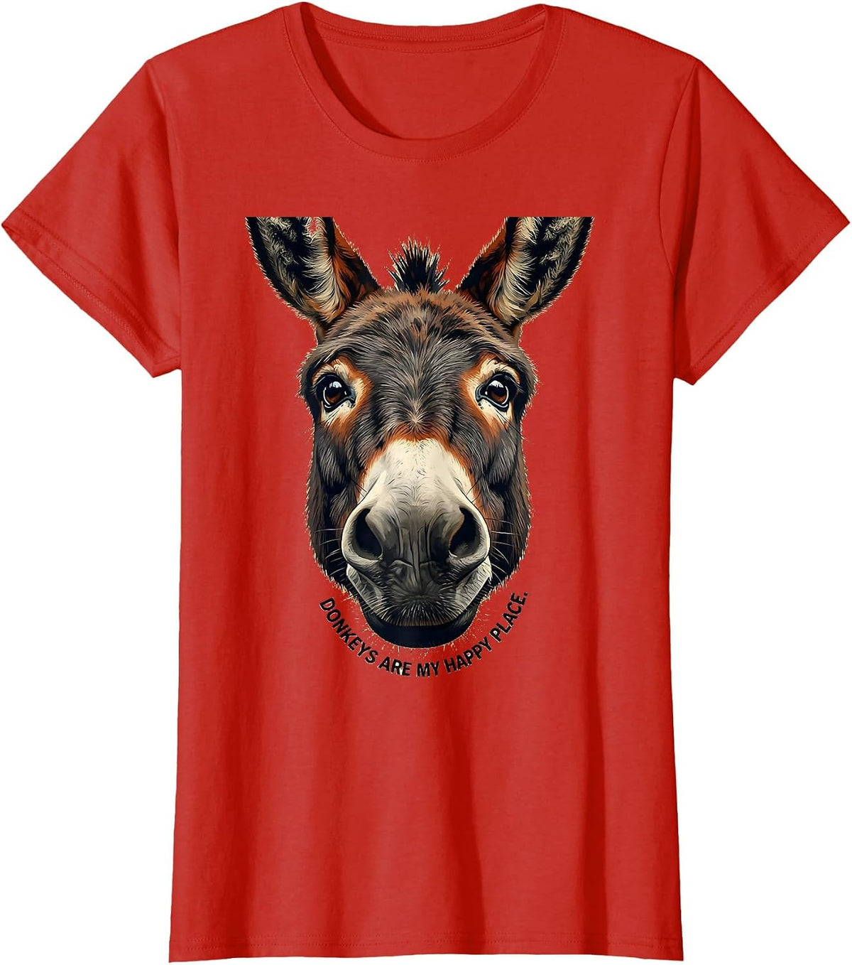 Women's Donkeys Are My Happy Place Funny Donkey Lover Animal Humor T-Shirt - Red