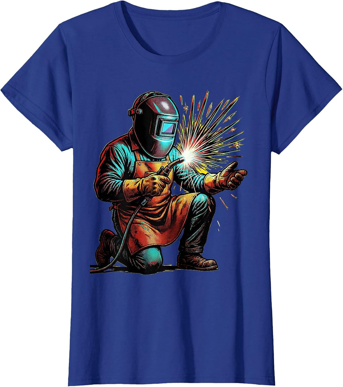 Women's Vintage Welder Kneeling Retro Welding Graphic T-Shirt - Royal Blue