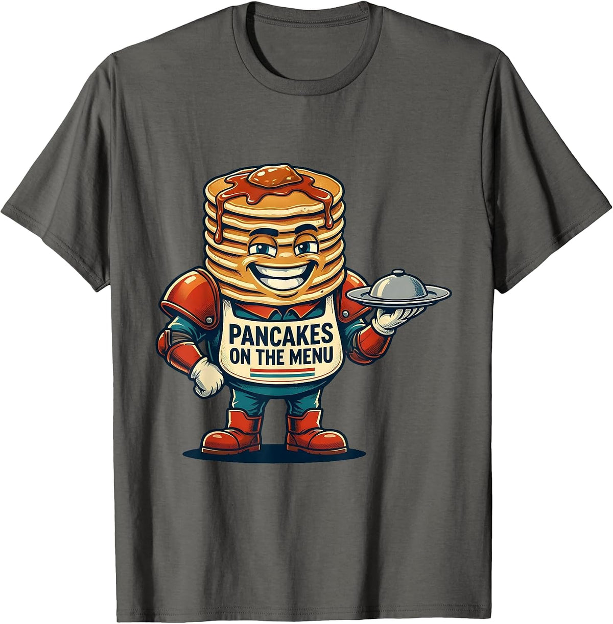 Pancakes On The Menu Retro Football Lineman Humor Offensive T-Shirt - Asphalt Grey
