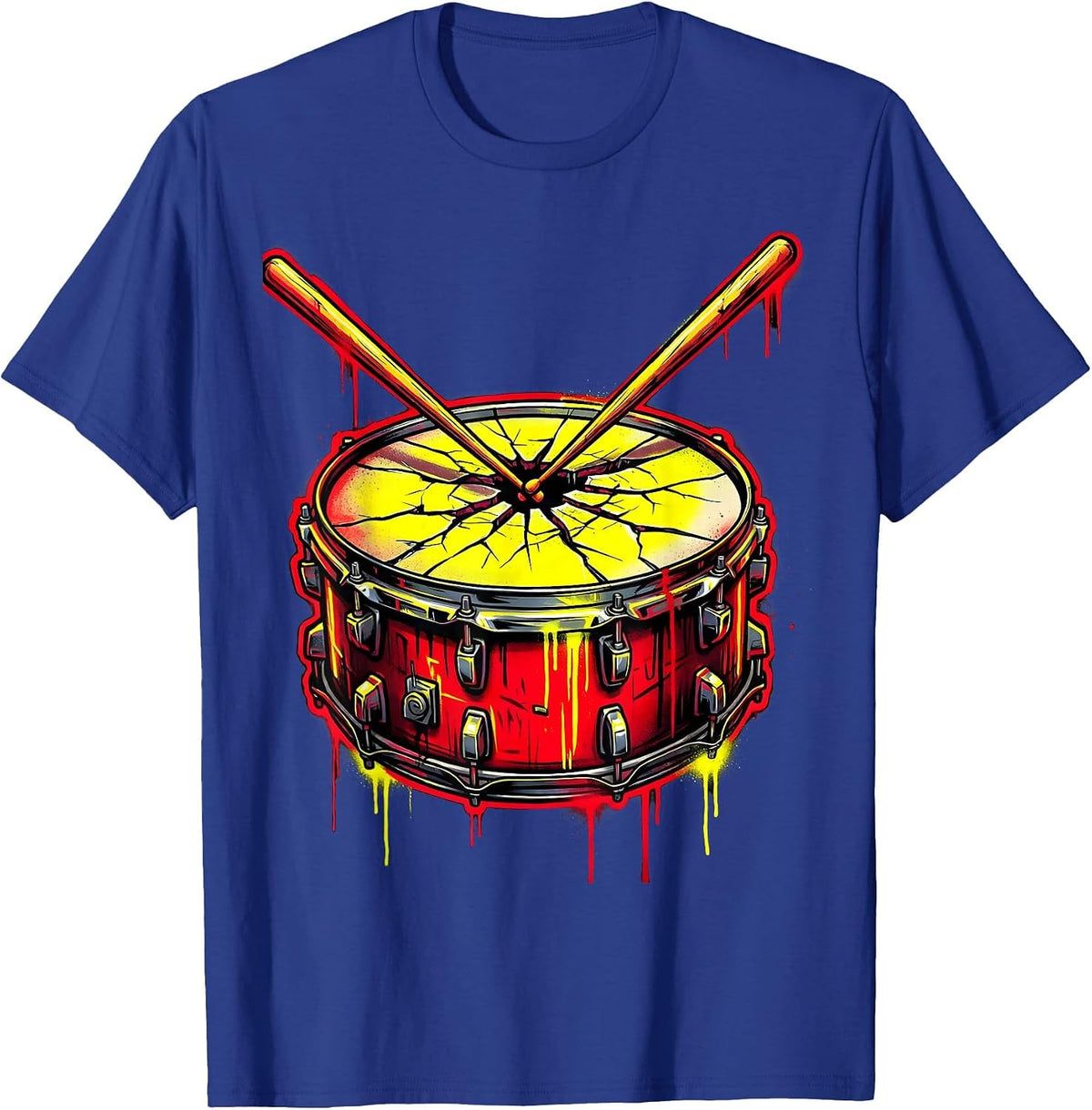 Men's Crossed Drumsticks Cracked Snare Drum Rock Graphic T-Shirt - Royal Blue
